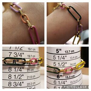 TOVA Reversible Bracelet Multicolor Paperclip Style Enamel  Approx 5.5" to 8"
